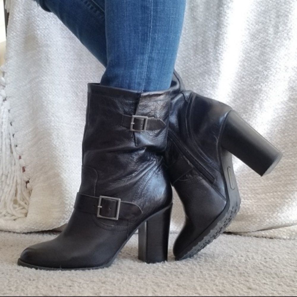 Adam tucker low buckle leather boots